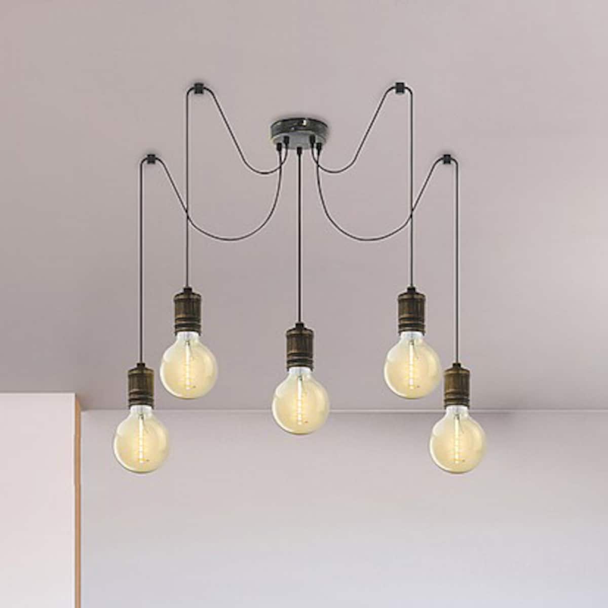 Wisząca lampa loft Fidel 3218 oprawki na żarówki pająk złoto antyczne