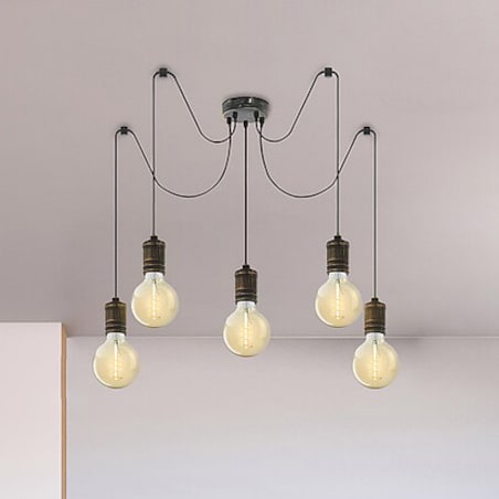Wisząca lampa loft Fidel 3218 oprawki na żarówki pająk złoto antyczne