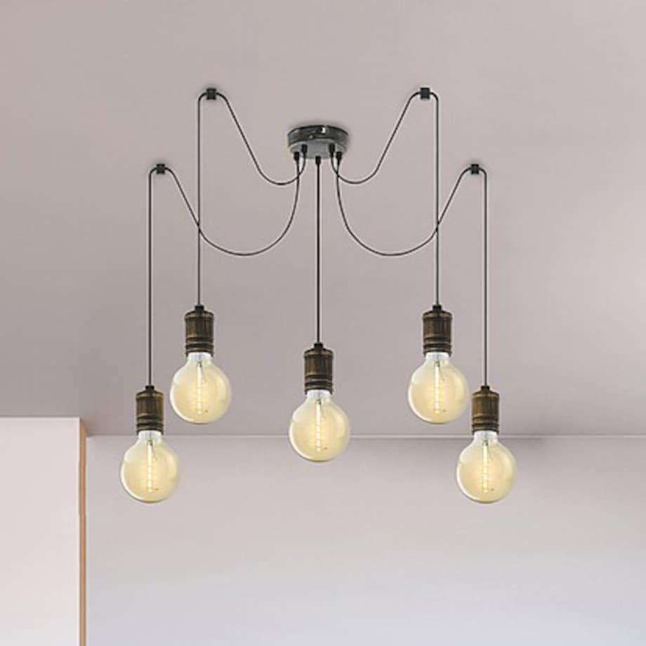 Wisząca lampa loft Fidel 3218 oprawki na żarówki pająk złoto antyczne