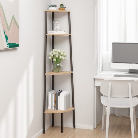 vidaXL Półka narożna 4-poziomowa jasnobrązowa i czarna 45,5x31,5x150 cm