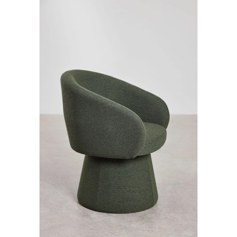 Obrotowe krzesło do jadalni, bouclé ciemnozielone Flavian