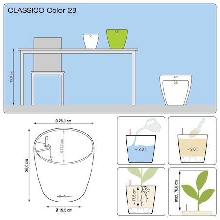 LECHUZA Donica Classico Color 28 ALL-IN-ONE, ciemnoszara, 13204