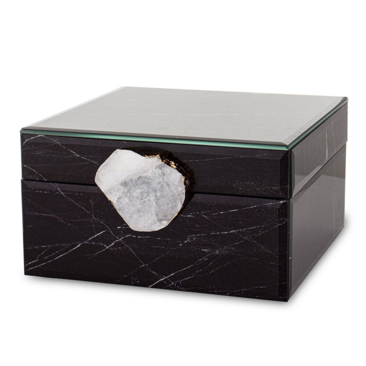 Szkatułka szklana czarna z agatem 8,5x17x15,5 cm AGATTINA