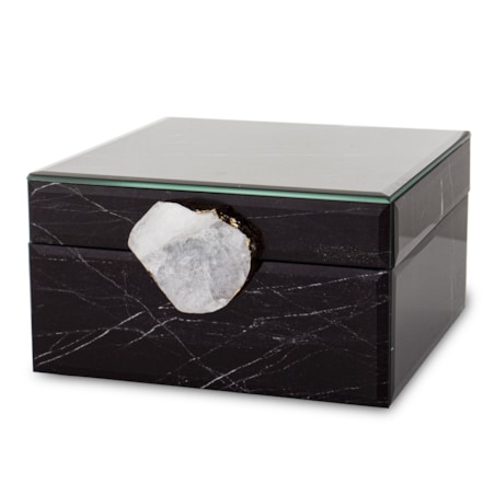 Szkatułka szklana czarna z agatem 8,5x17x15,5 cm AGATTINA