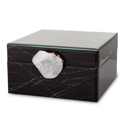 Szkatułka szklana czarna z agatem 8,5x17x15,5 cm AGATTINA