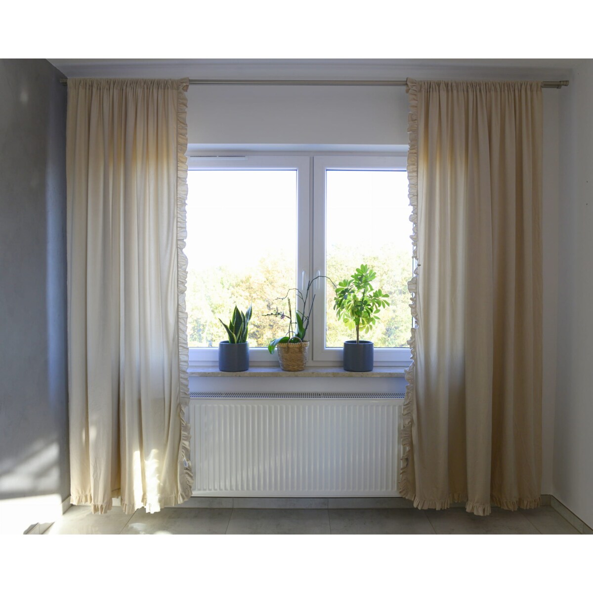 Zasłona Na Okno Okna Z Falbanką Do Salonu Sypialni 150X250 Cm Jasny Beż