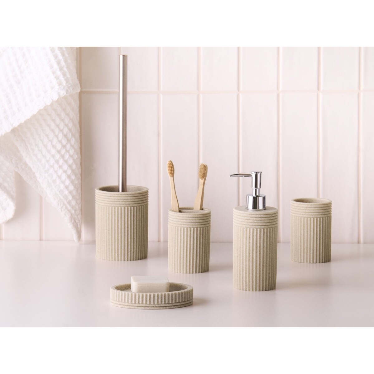 Zestaw akcesoriów łazienkowych 5 elementów CHANCAY Jasnobeżowy