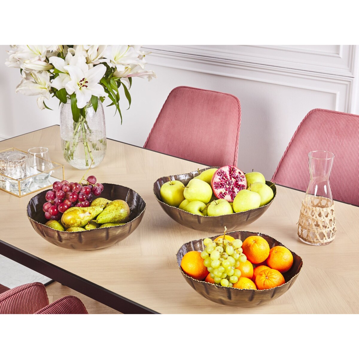 Zestaw 3 mis dekoracyjnych PINANG Metal Mosiężny