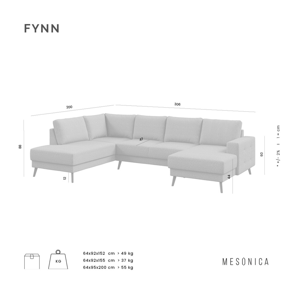 Fynn Sofa z podwójnym szezlongiem - Miodowa