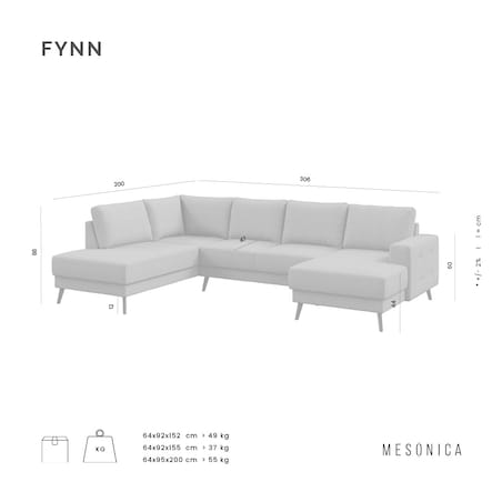 Fynn Sofa z podwójnym szezlongiem - Miodowa
