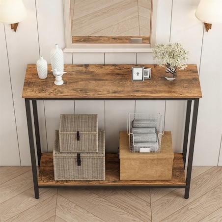 Konsola stolik regał z półką loft industrialny rustykalny brąz szafka 100cm