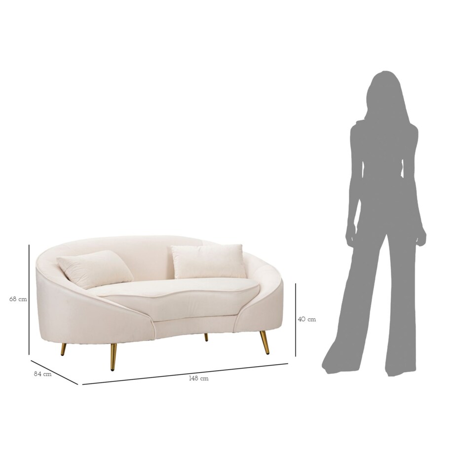Sofa Oslo, kolor kremowy i złoty, poliester, drewno eukaliptusowe i metal, 148 x 84 x 68 cm, do salonu, Mauro Ferretti