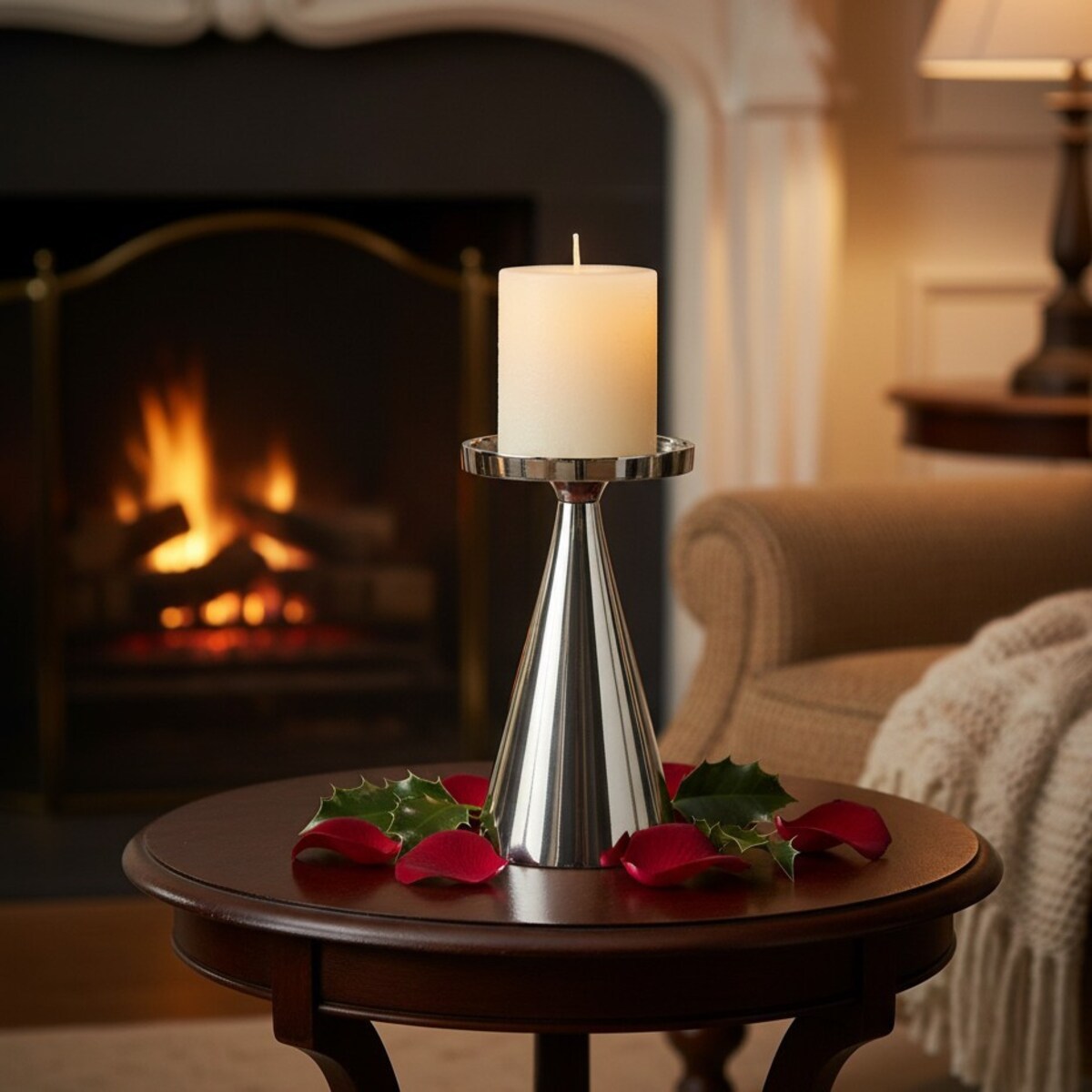 Świecznik metalowy srebrny 17x10x10 cm ZILVER