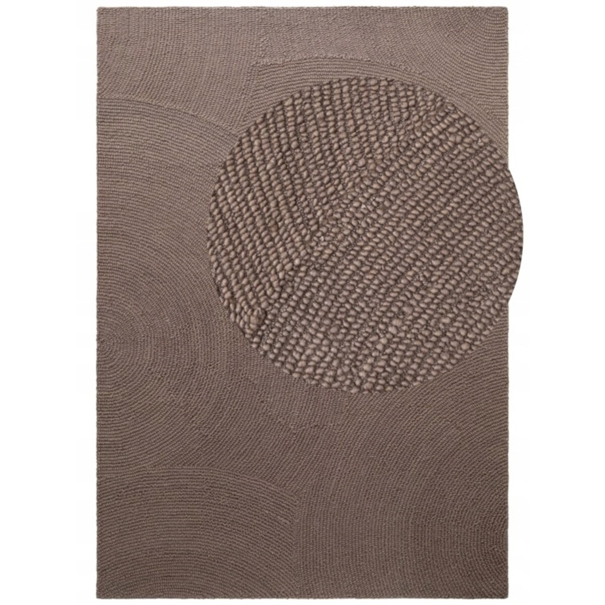 Dywan wełniany do salonu 120x180cm, brązowy wzór w półkola, efekt 3d
