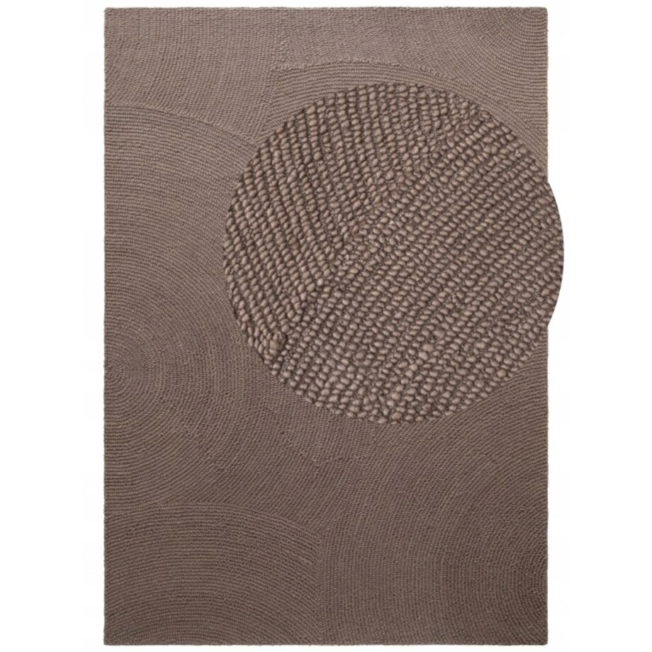 Dywan wełniany do salonu 120x180cm, brązowy wzór w półkola, efekt 3d