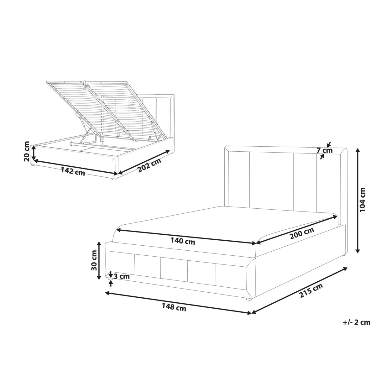 Łóżko z pojemnikiem QUIBERON 140 x 200 cm Beżowoszary