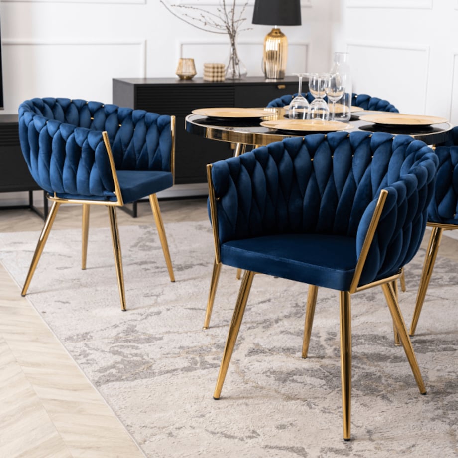 Krzesło Plecione Tapicerowane Glamour Welur Do Salonu Jadalni Granat CAPI