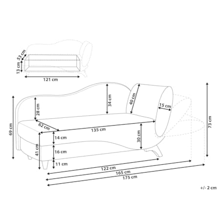 Szezlong welurowy z pojemnikiem prawostronny czarny MERI II