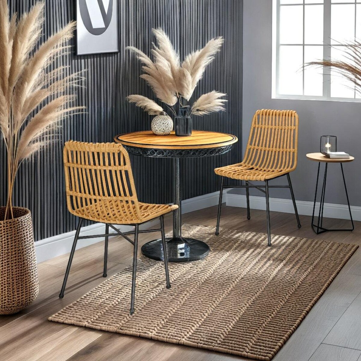 KRZESŁO Surabaya Z TECHNORATTANU czarne stalowe nogi