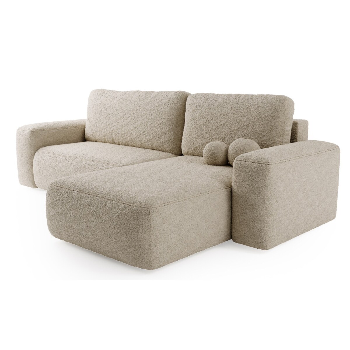 Narożnik Prawy ILO z funkcją spania i pojemnikiem na pościel, jasno-beżowy