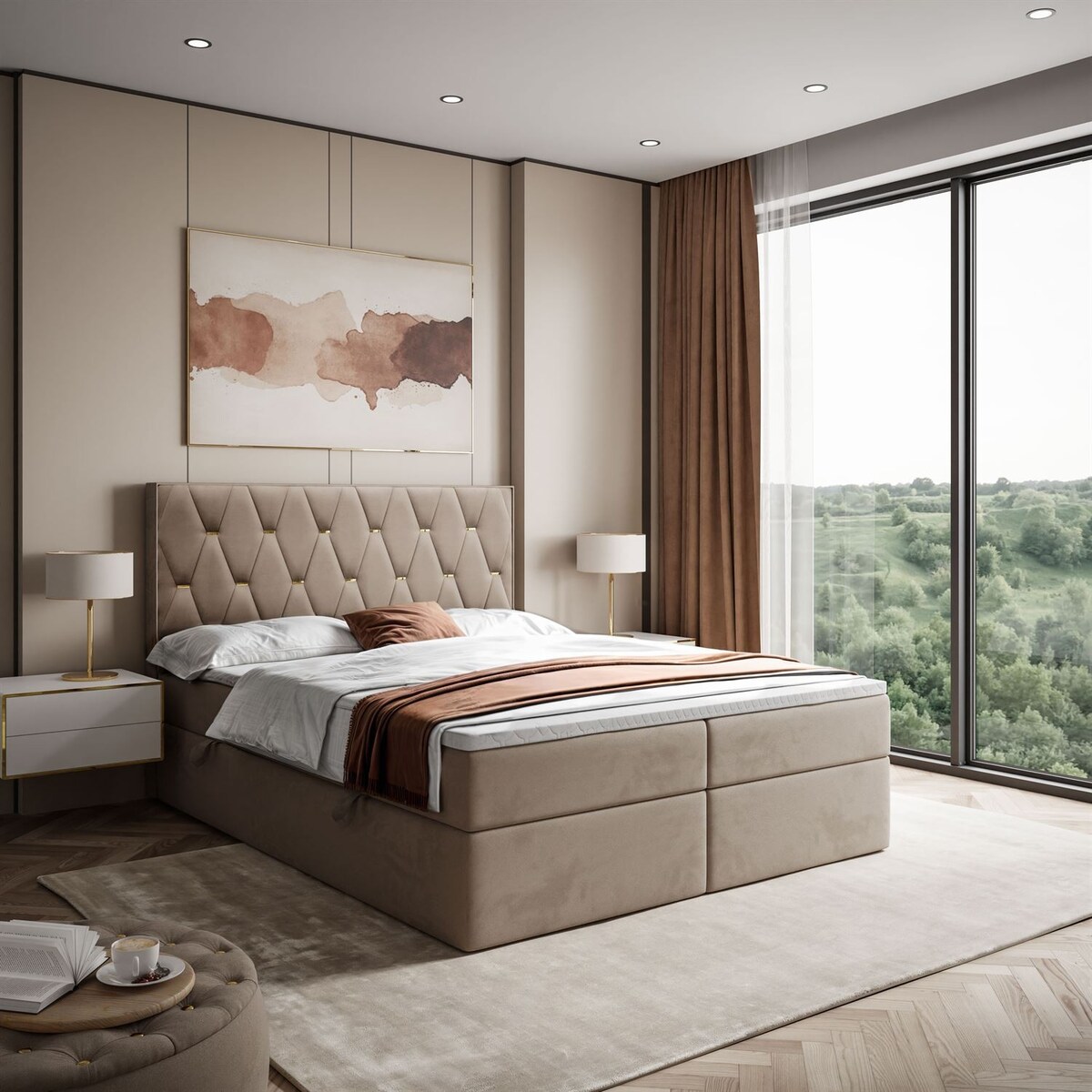 Łóżko kontynentalne IZOLDA z pojemnikiem na pościel, 180x200, RV 176, topper