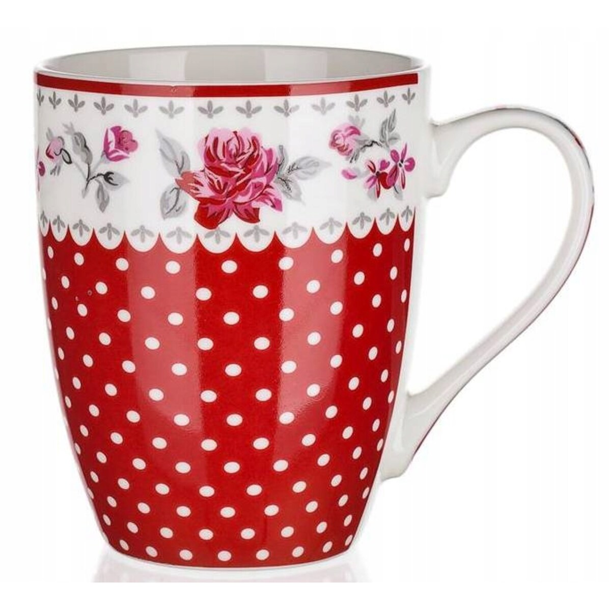 KUBEK CZERWONY W kropki KWIATY 6x340ml na kawę herbatę zioła prezent święta
