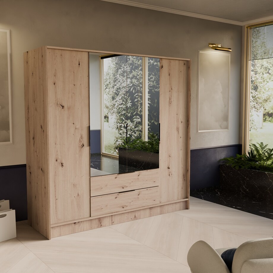 Szafa NIKOLA 200 z lustrem i regulowanymi półkami, do przedpokoju- sonoma