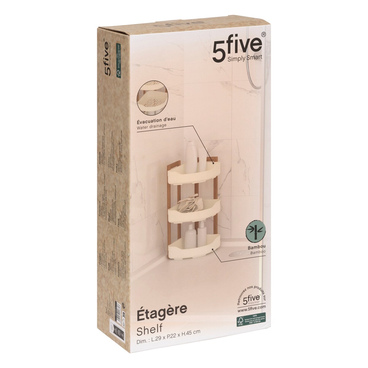 Organizer pod prysznic narożny stojący NATUREO, 29 x 22 x 45 cm