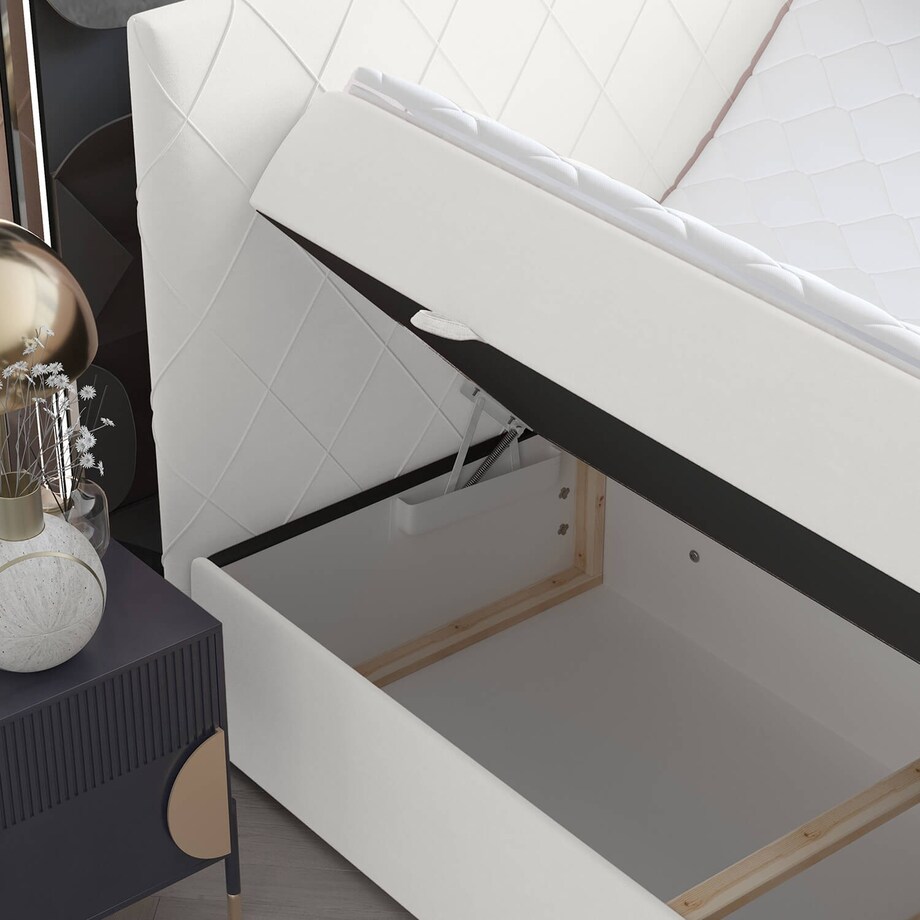 Łóżko kontynentalne PLATINE 200x200 z pojemnikiem, Biały, tkanina Magic Velvet 2200