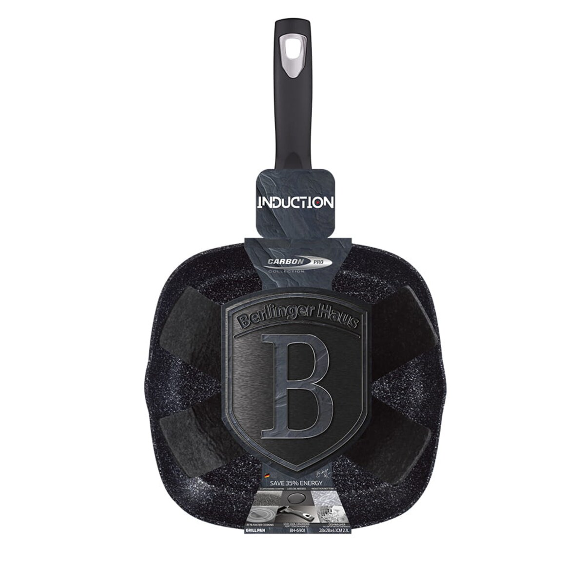 Patelnia grillowa z powłoką granitową 28x28cm BERLINGER HAUS Carbon Pro