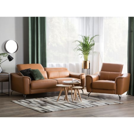 Komplet wypoczynkowy skórzany 4-osobowy brązowy NARWIK