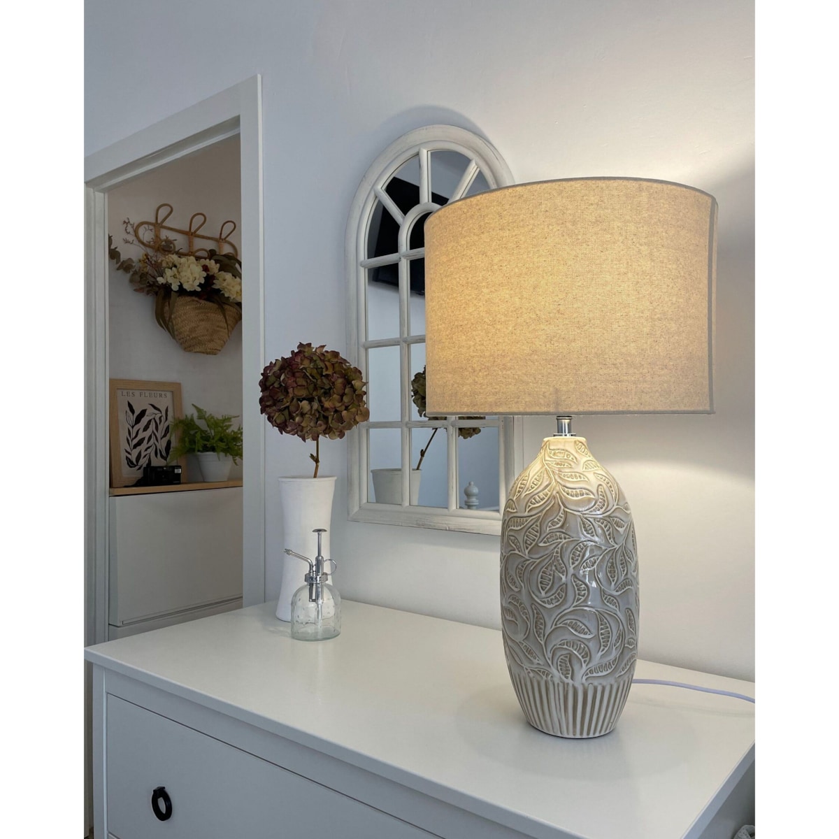 Lampa stołowa ceramiczna beżowa SALZA