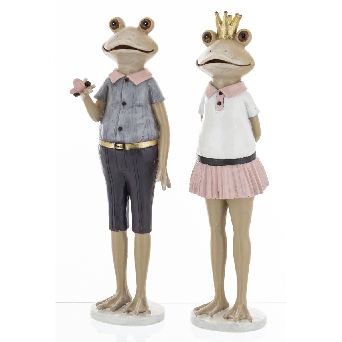 Dekoracja - Królowa żaba z małżonkiem 28x7,5x7 i 27,5x7,5x6 cm różowa spódniczka