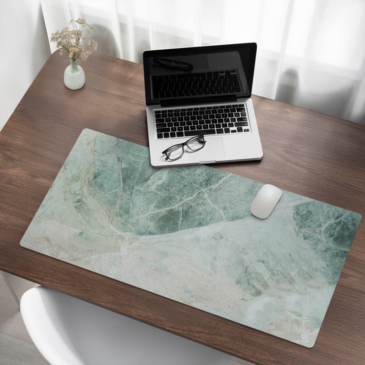 Zielona mata na biurko Marmurowy wzór natury, 100x50 cm