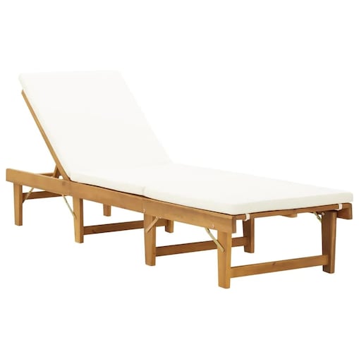 vidaXL Składany leżak z poduszką, lite drewno akacjowe, kremowy
