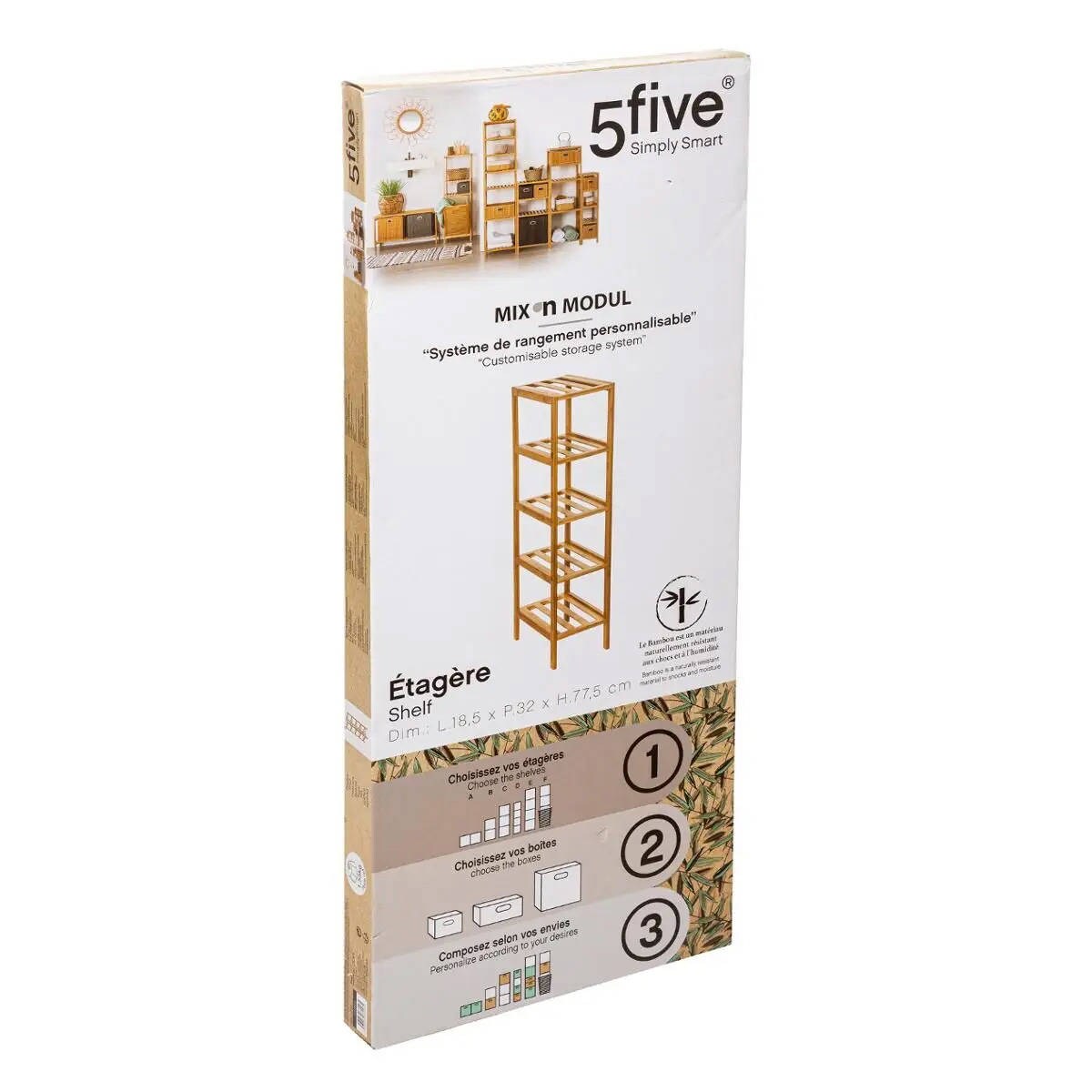 Regał z drewna bambusowego, z pięcioma półkami do przechowywania