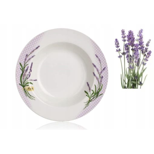 TALERZE obiadowe głębokie na zupę jedzenie komplet LAWENDA 6x 21 cm okrągłe