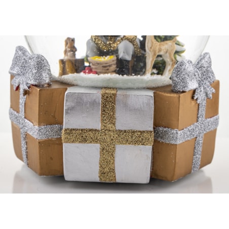 Szklana kula śnieżna z pozytywką 16x11x11 cm Mikołaj wśród zwierząt