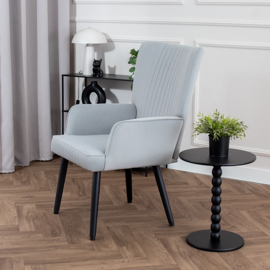 Fotel uszak do salonu wypoczynkowy welurowy tapicerowany jasnoszary