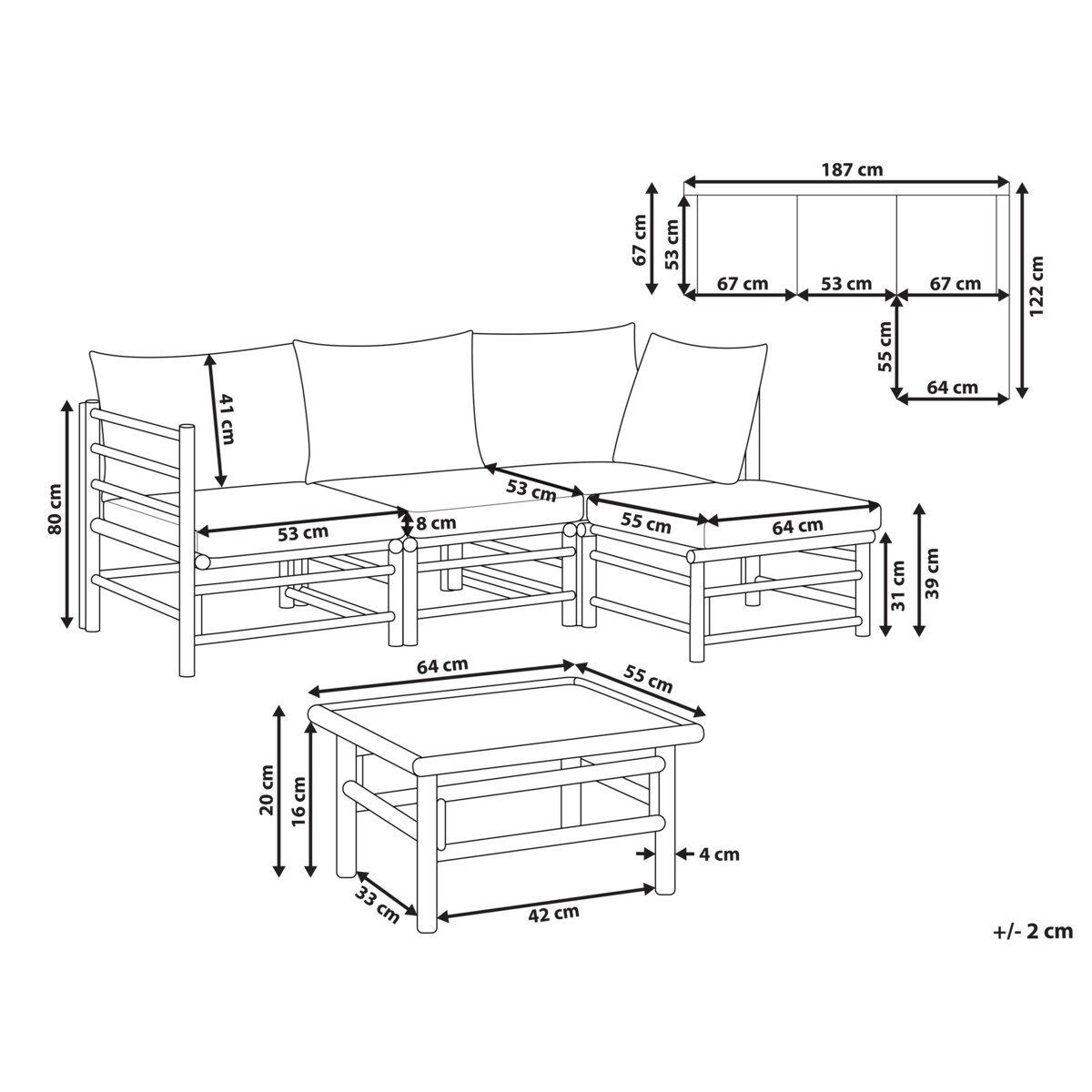 Zestaw ogrodowy narożny bambusowy 4-osobowy beżowoszary CERRETO