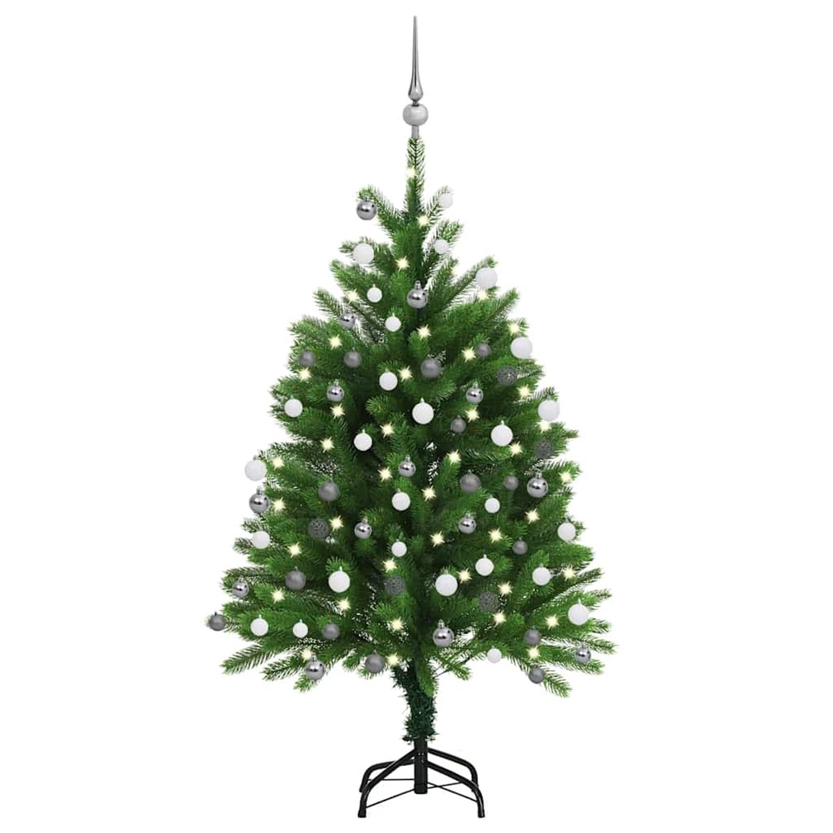 vidaXL Sztuczna choinka z lampkami i bombkami, 120 cm, zielona