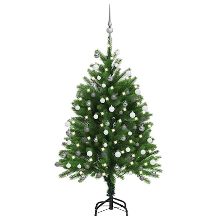 vidaXL Sztuczna choinka z lampkami i bombkami, 120 cm, zielona