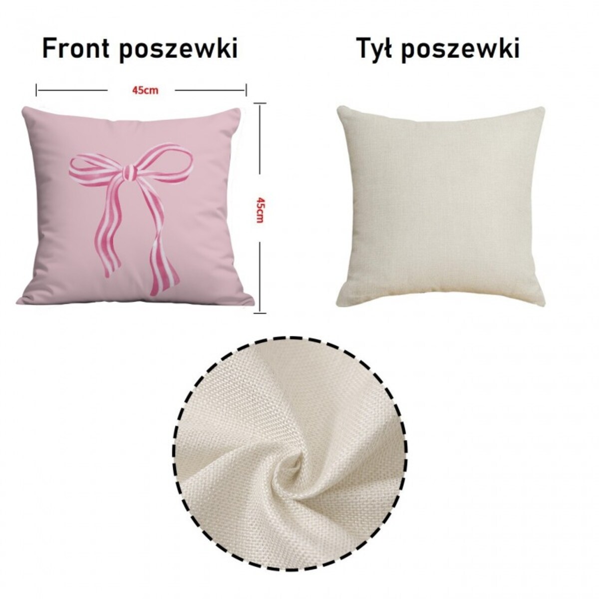 Poszewka na poduszkę 45 x 45 cm KOKARDA różowa POD231
