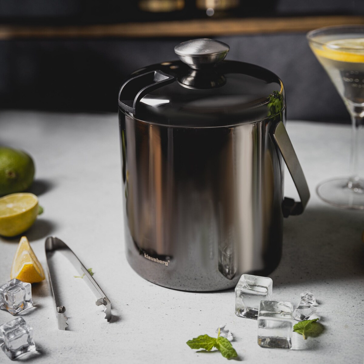 Wiaderko do lodu 1.3L + szczypce pojemnik na kostki lodu KLAUSBERG grafitowy