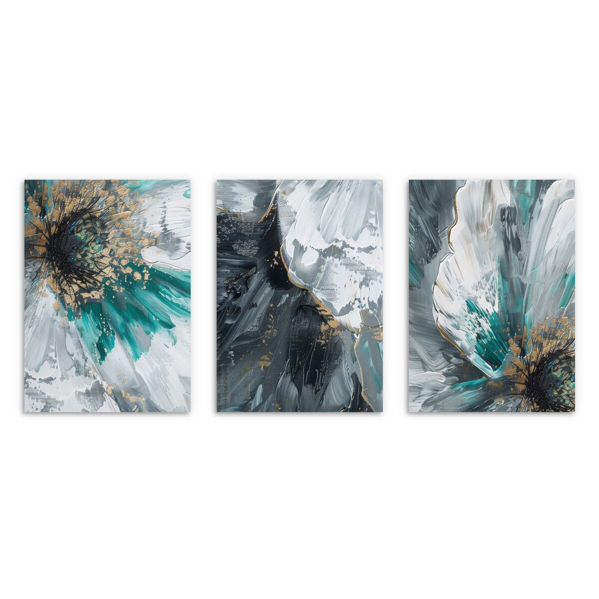 Komplet Plakatów na ścianę Obrazy ścienne do salonu Złote Kwiaty Akwarela