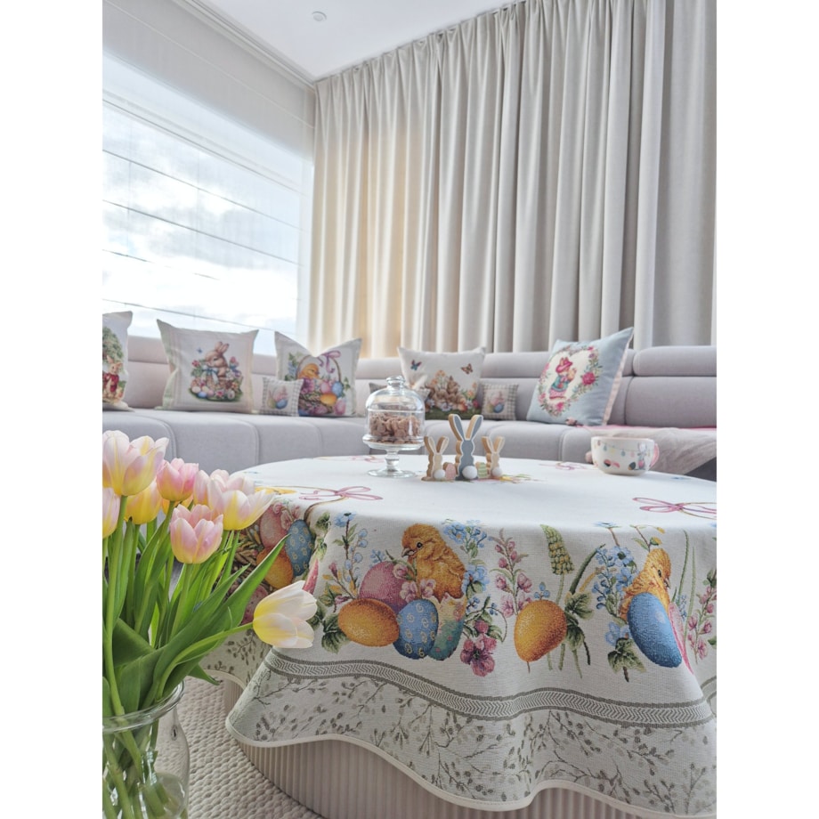 Obrus Wielkanocny 140 Cm Na Stół Ozdobny Dekoracyny Okrągły