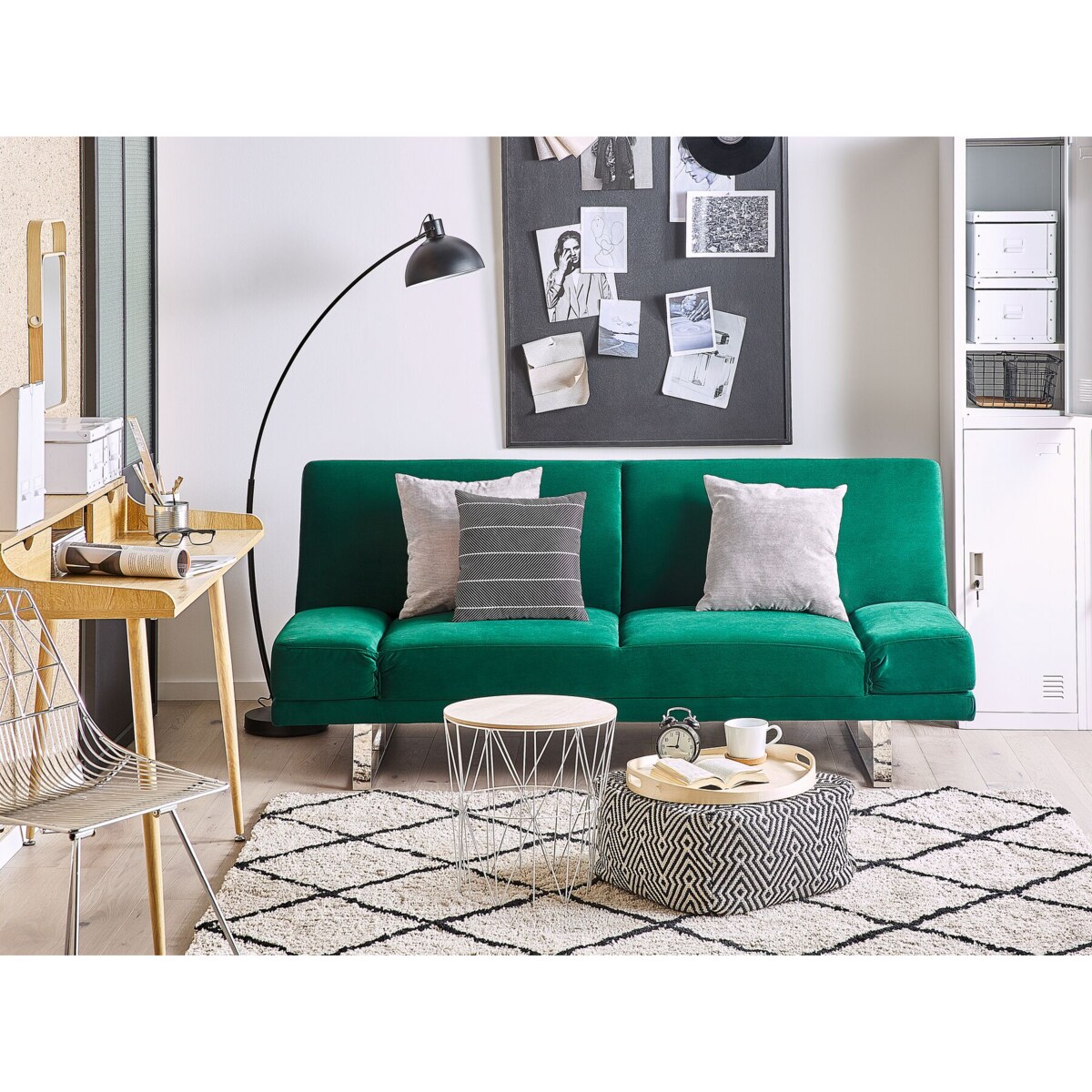 Sofa rozkładana welurowa zielona YORK