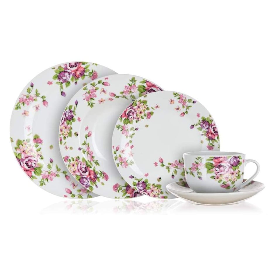 TALERZEKOMPLET OBIADOWY W KWIATY gotowy prezent 30 elem talerze jadalni box