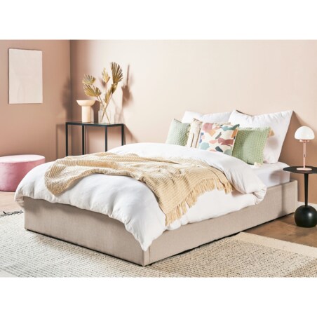 Łóżko z pojemnikiem tapicerowane 140 x 200 cm beżowe DINAN