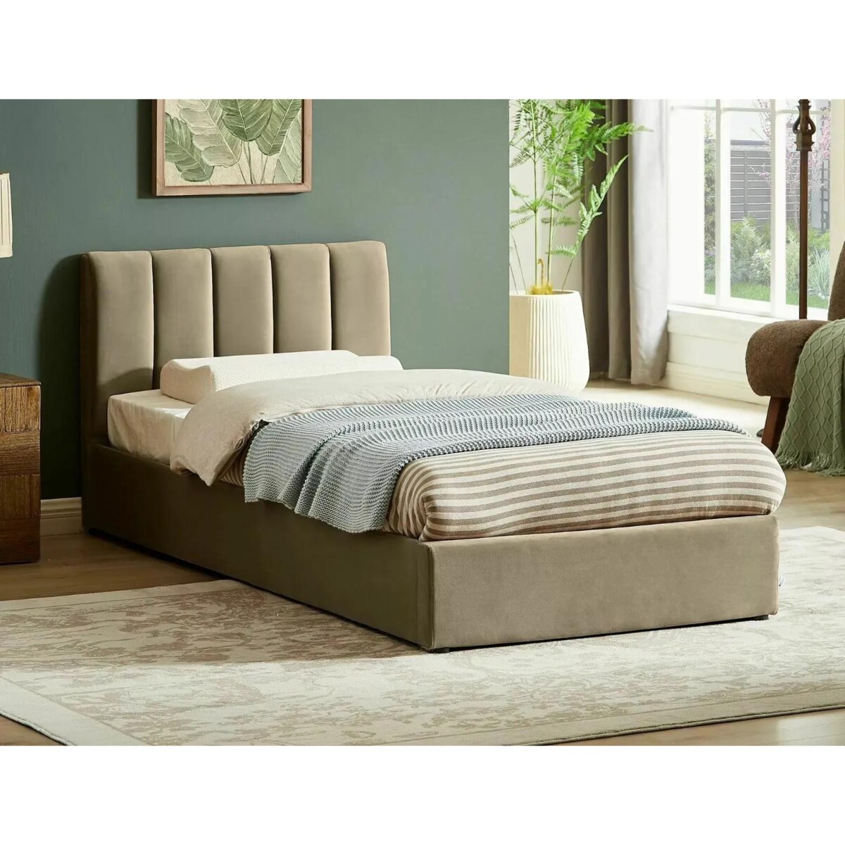 Łóżko tapicerowane MONTREAL VELVET 90x200 beżowe z pojemnikiem